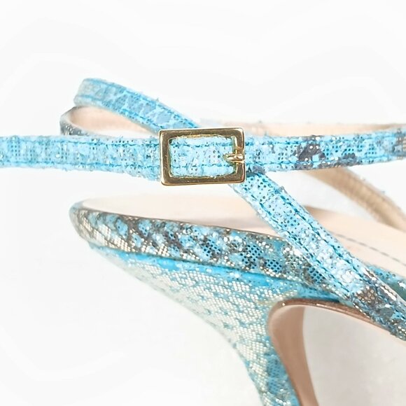Kate Spade NY Teal Snakeskin Print Metallic Strappy Pumps Heels Size 8 VGUC - Picture 6 of 16